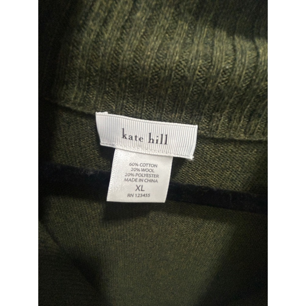 Kate Hill Women XL Olive Green Wool Blend Shawl Collar Button Front Cardigan - Picture 4 of 8